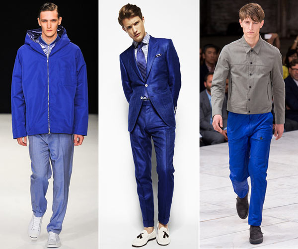 What, exactly, to call this hue is an issue of some debate at the Esquire offices. Is it "cobalt?" Or perhaps "blogger blue," in homage to its popularity with the #menswear set? Or maybe even "Dodger blue?" We all have our own opinions on the matter, and may never agree entirely. Regardless, it was all over the runways a few seasons ago, took a short leave of absence, and is now back in full force. From left: Richard Nicoll, Tom Ford, Rag & Bone.